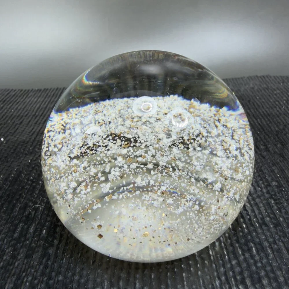 Hand Blown Italian Murano Art Glass Paperweight‎ Dome With Sparkles Center Glass